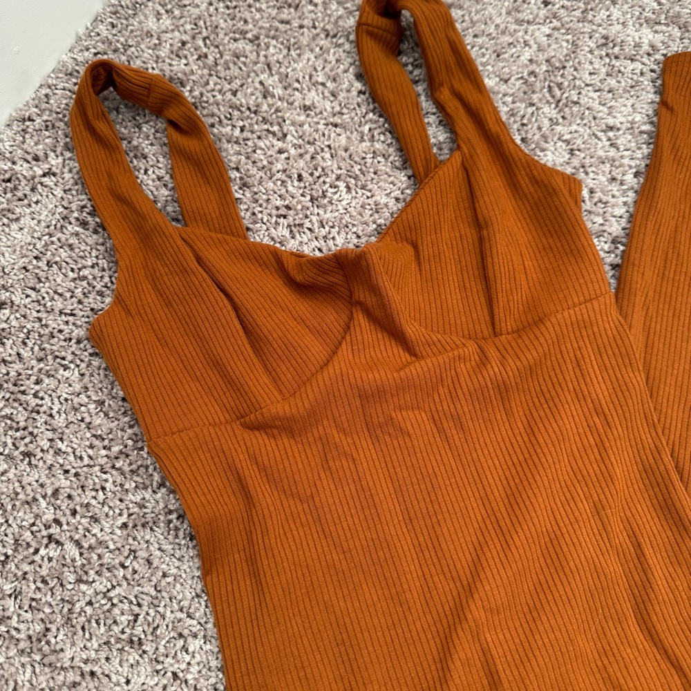 Rust Orange Ribbed Jumpsuit - Picture 2 of 4